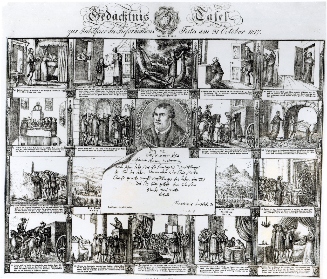 Svátek na oslavu reformace 31. října 1817: Život Martina Luthera (1483-1546) od German School