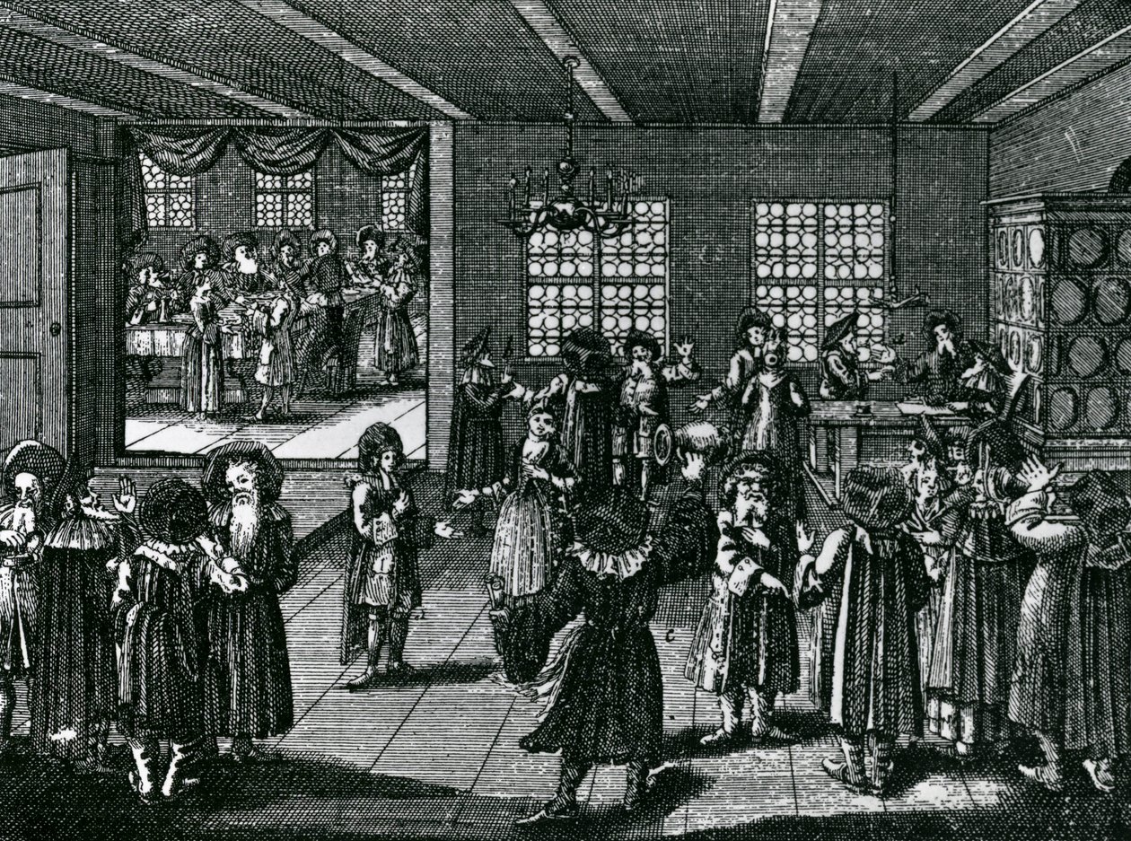 Oslava židovského zasnoubení, z „Judisches Ceremoniel“, Paul Christian Kirchner, 1726 od German School