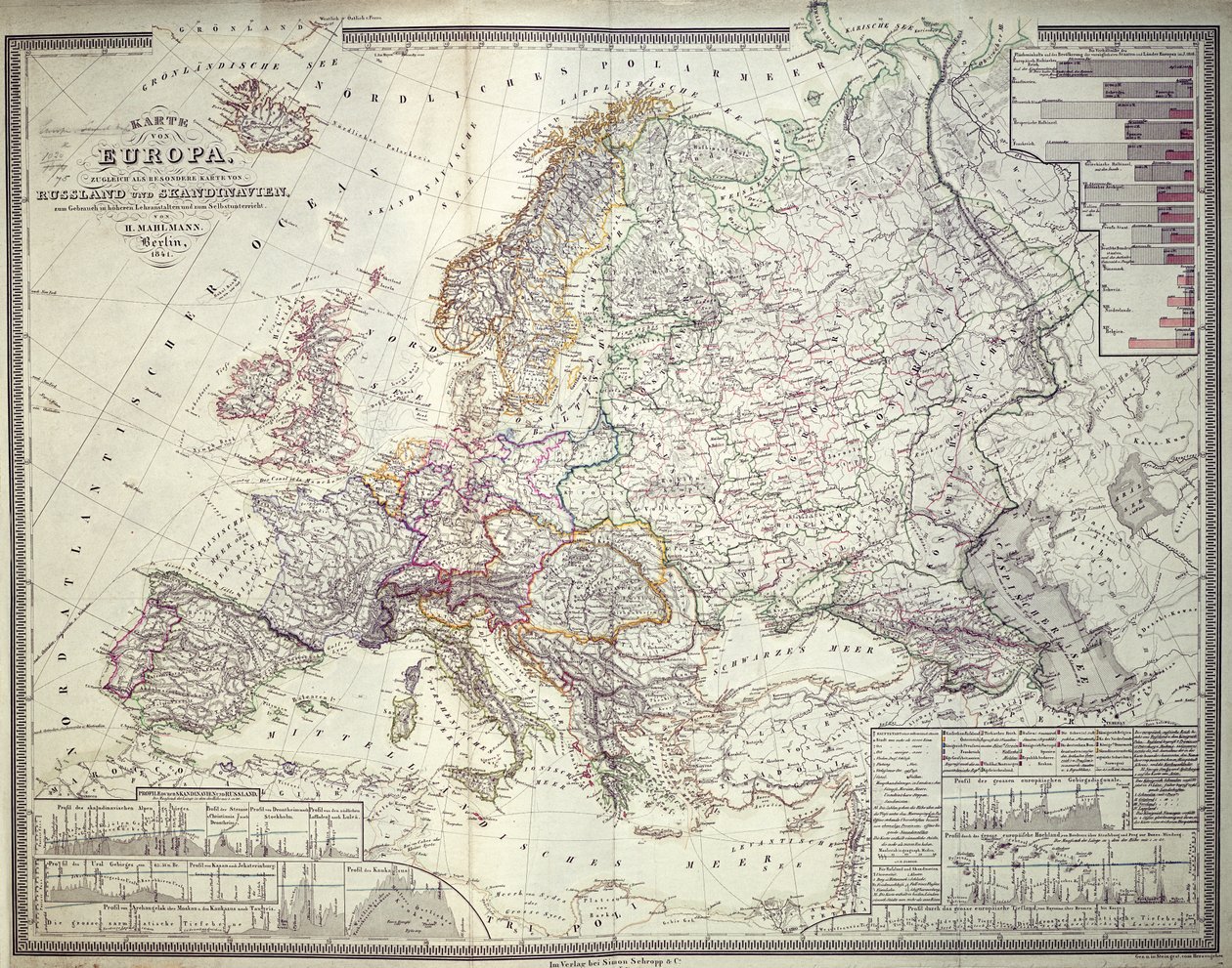 Mapa Evropy, 1841 od German School