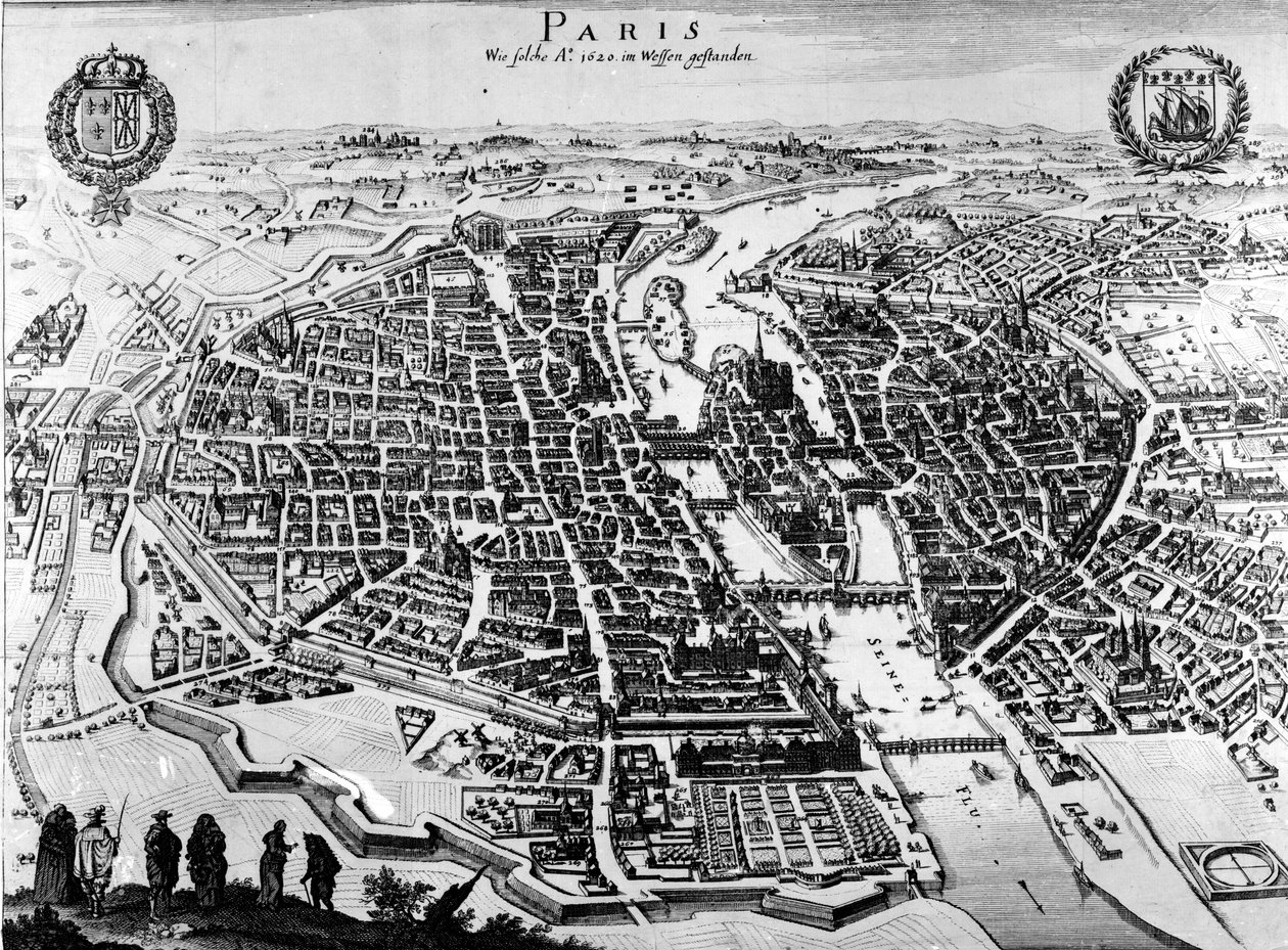 Mapa Paříže, 1620 od German School