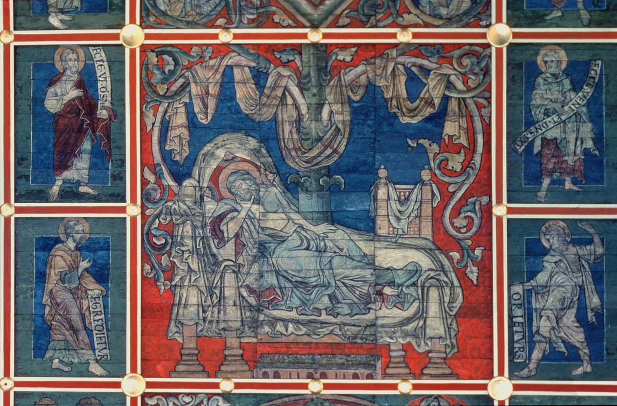 Spící Jesse, detail z malovaného stropu Tree of Jesse, cca 1240-50 (tempera na panelu) (viz také 112353 a 114784) od German School