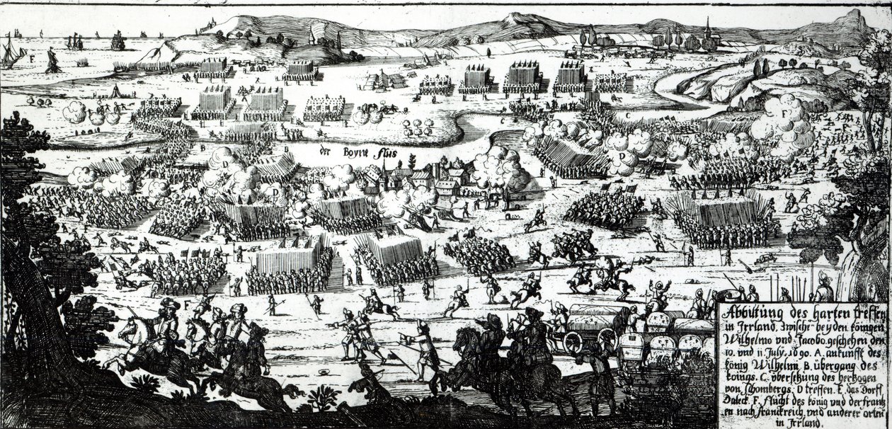 Bitva u Boyne, kolem roku 1690 (tisk) od German School