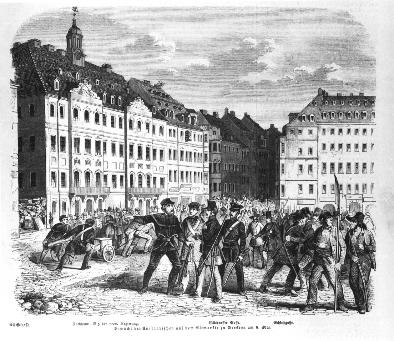 Povstání v Drážďanech 6. března 1848, ilustrace z 