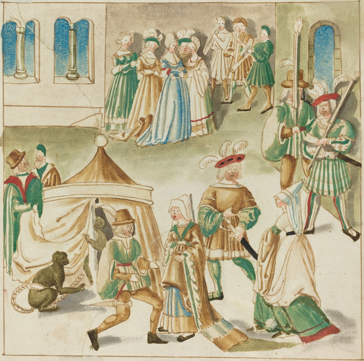 Dvorní zábava se dvěma opicemi od German 16th Century