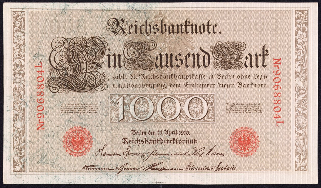 Tisícimarková bankovka, 1910 od German School