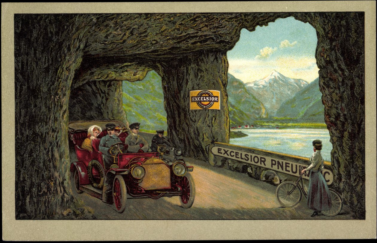 Automobilový průmysl v tunelu, Excelsior Pneumatics (litografie) od German School
