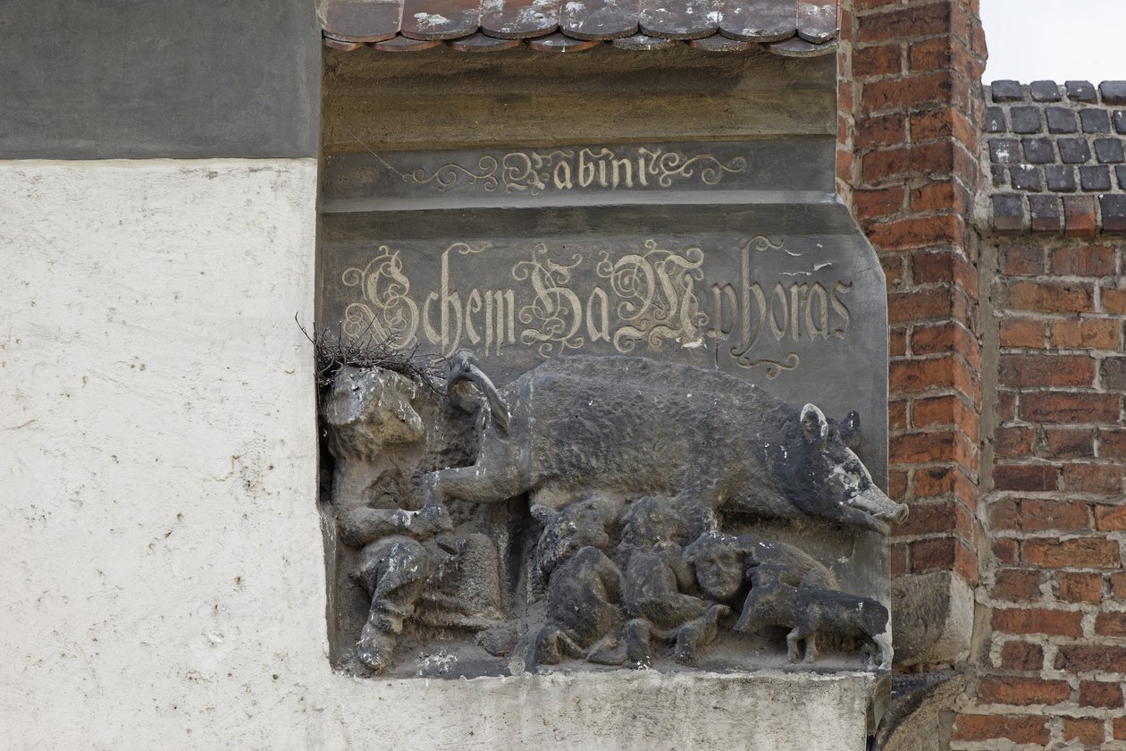Řezba zobrazující Judensau, kolem roku 1440 (kámen) od German School