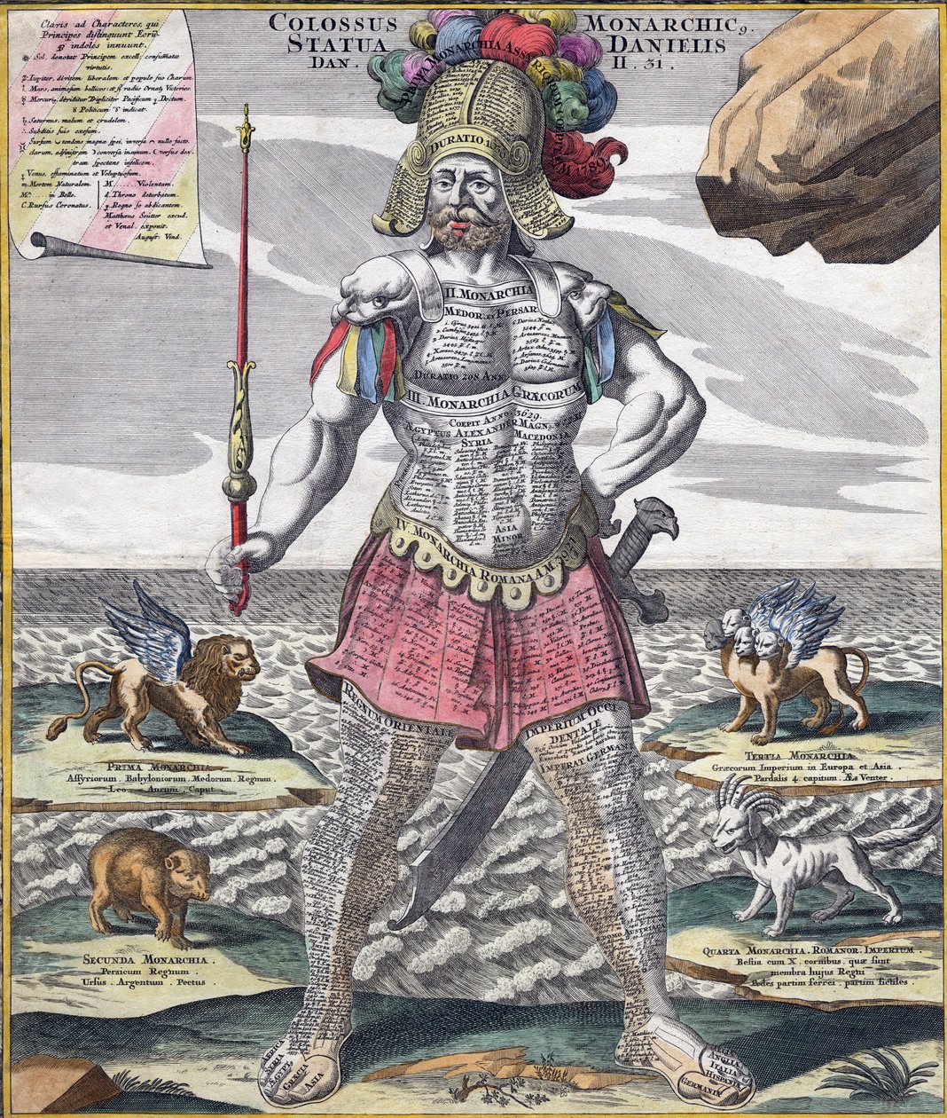 Kolosální král obkročmo na svém impériu, kolem roku 1750 (rytina) od German School