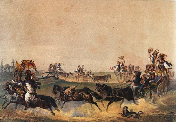 Maďarský svatební průvod, kolem 1855 (barevné lito) od German School
