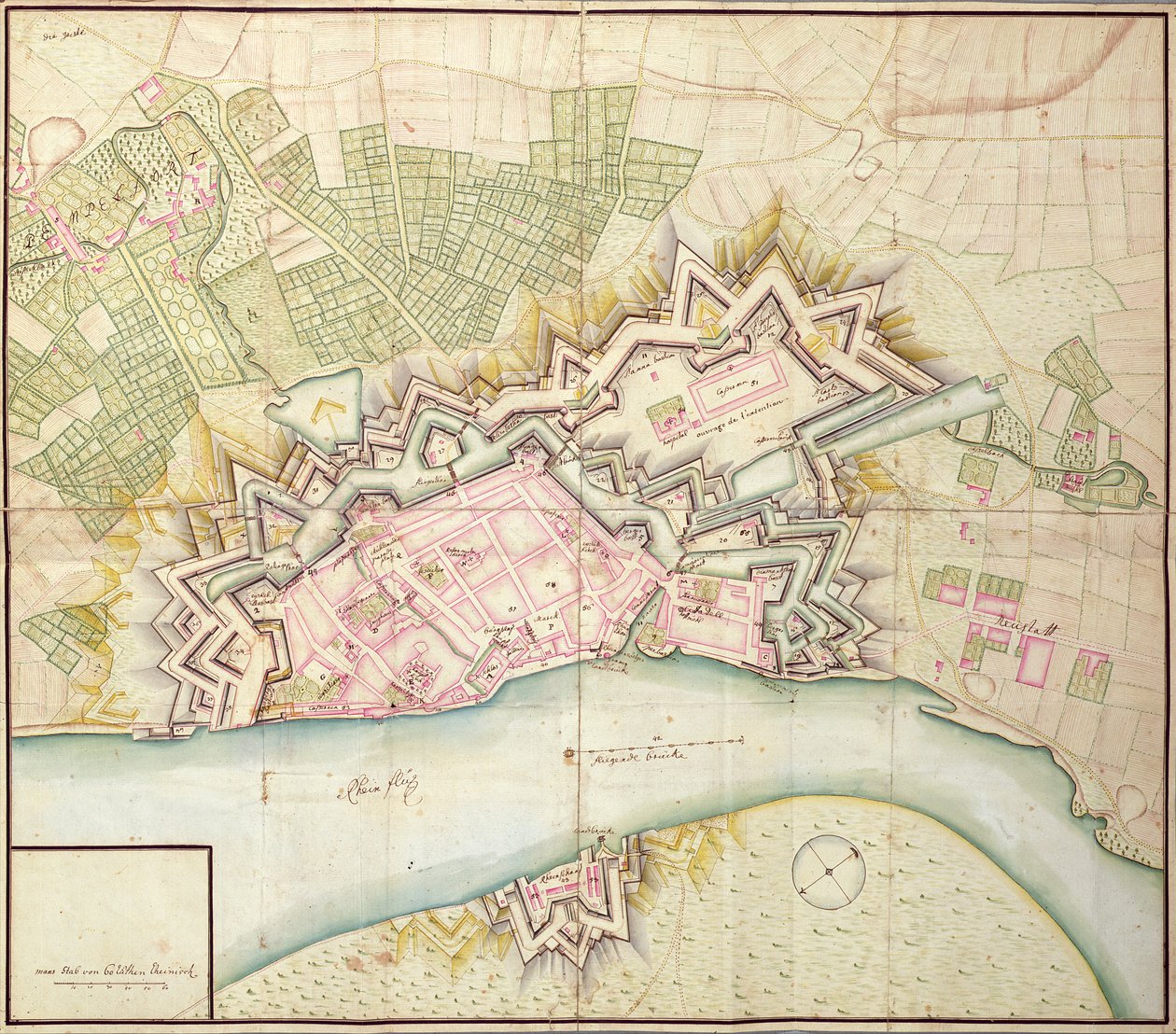 Mapa Düsseldorfu, 1736 od German School