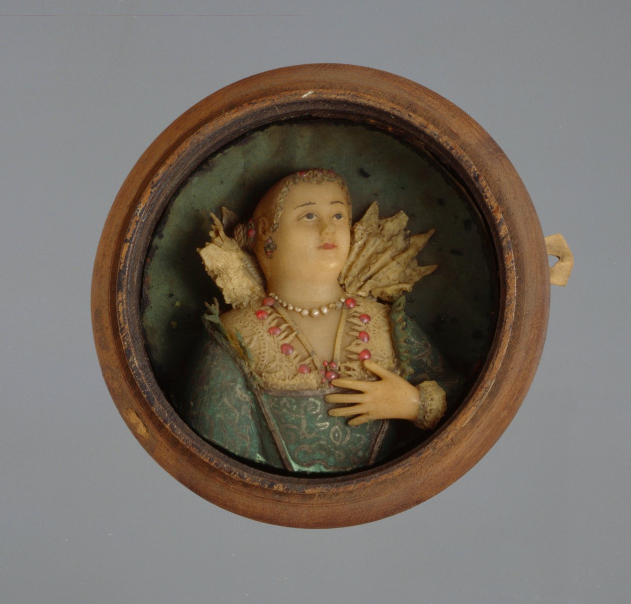 Miniaturní portrét, cca 1600 (vosk, sklo a dřevo) od German School