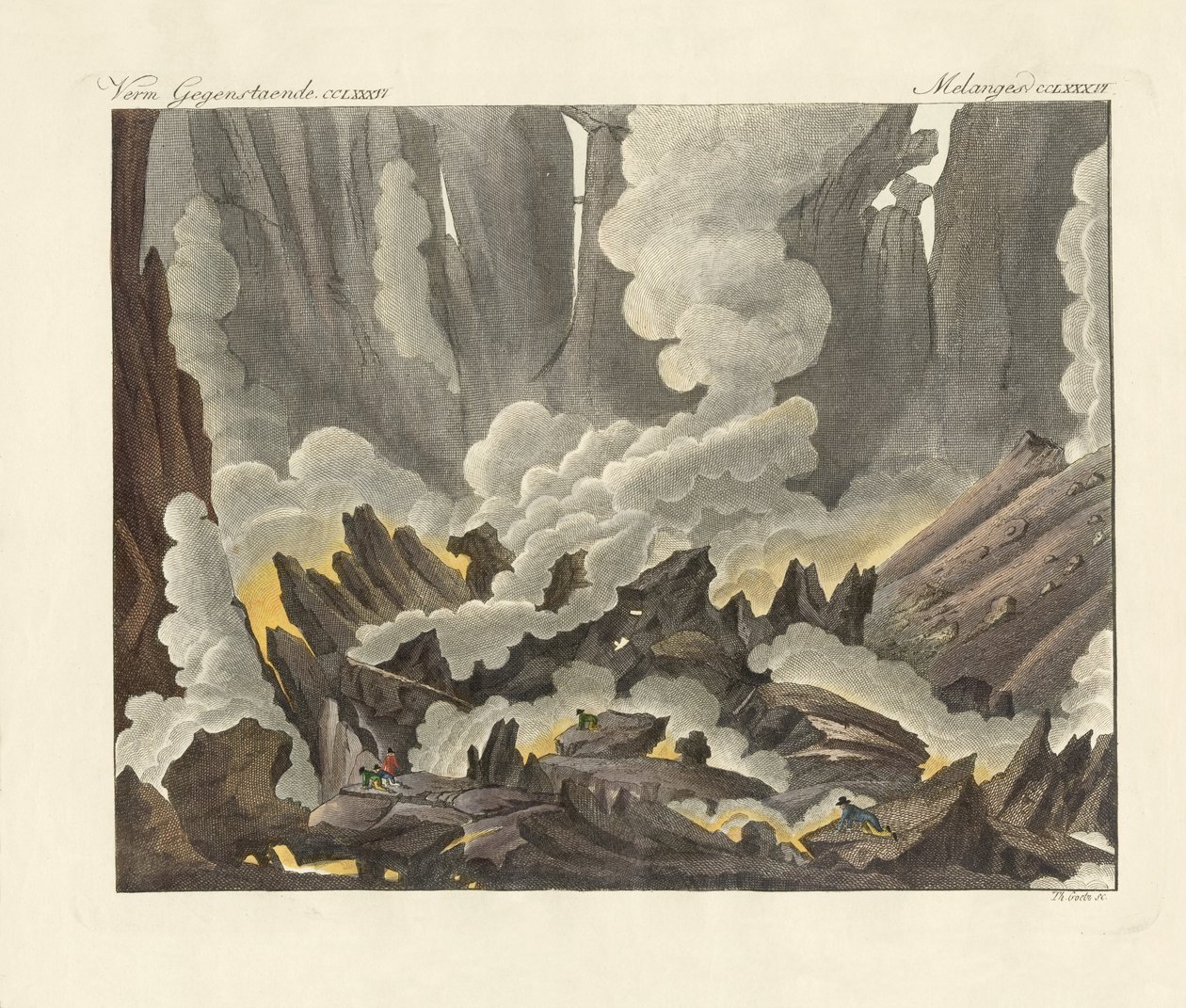 Etna Sicílie (barevná rytina) od German School
