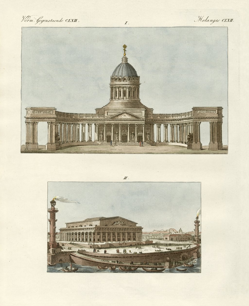 Podivné budovy v Petrohradě (barevná rytina) od German School