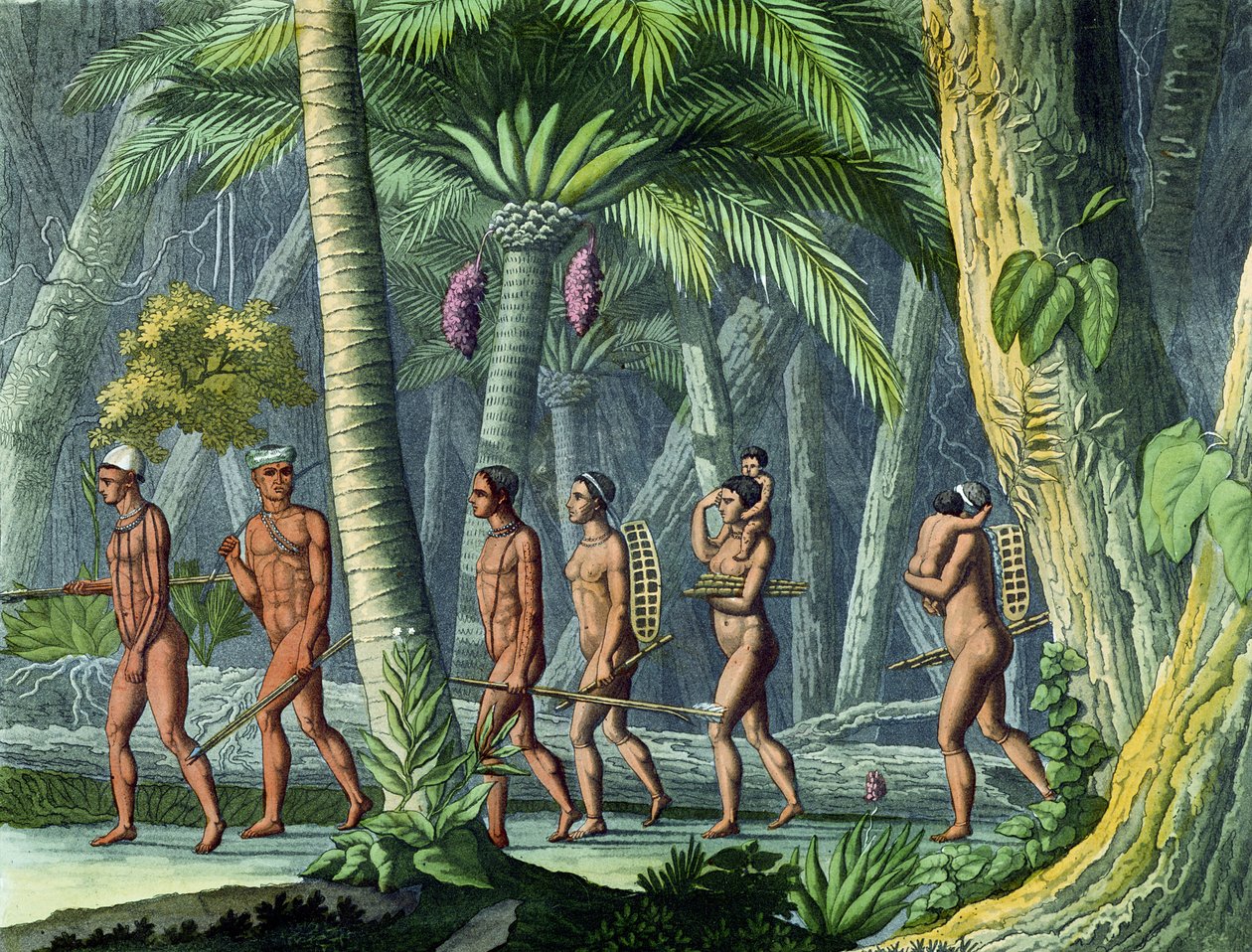 Puris in their Forest, z „Le Costume Ancien et Moderne“, od Julese Ferraria, vydáno kolem roku 1820 (barevná rytina) (viz také 116129) od Gerolamo Fumagalli
