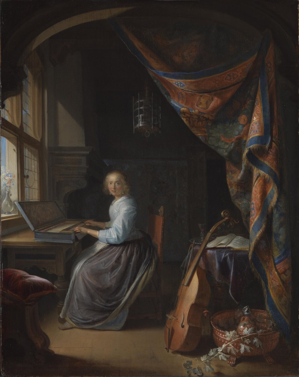 Dáma hrající na klavichord. od Gerrit Dou