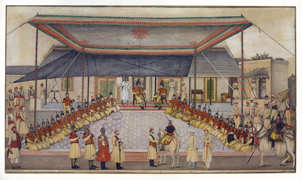Plukovník James Skinner držící Regimental Durbar, 1827 (wc s kvašem na papíře) od Ghulam Ali Khan