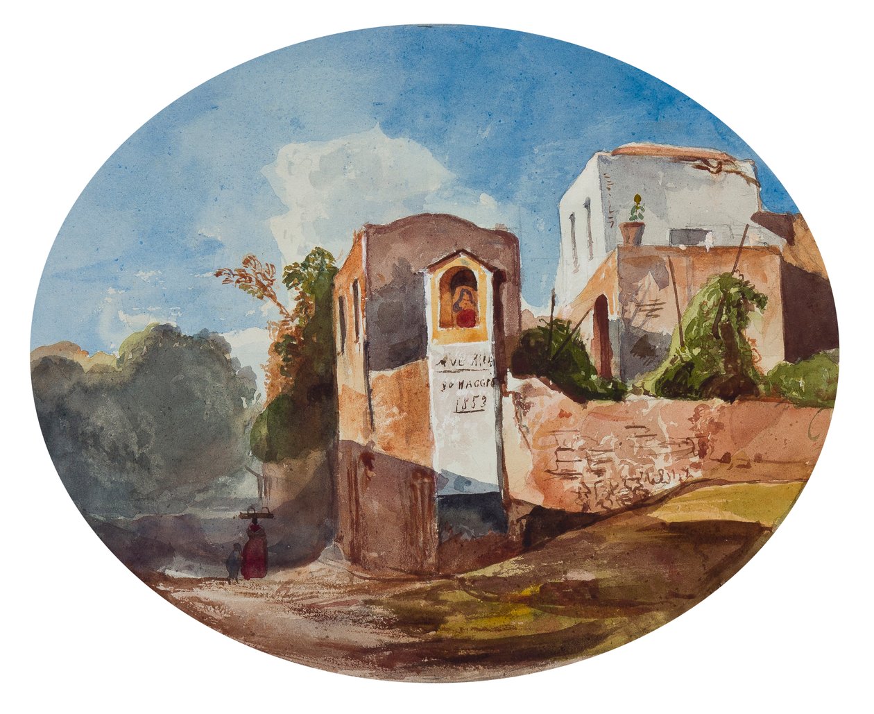 Silniční svatyně, s doplňky od žáka Borbone, 1853 (tužka, wc a kvaš na papíře) od Giacinto Gigante