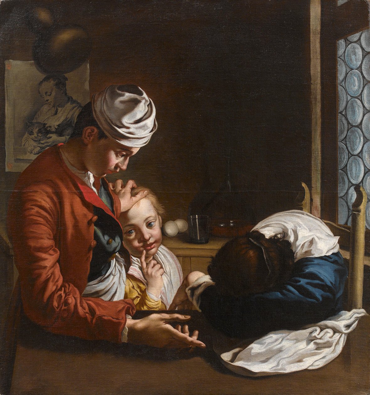 Rodinná scéna v interiéru Lombardské školy, 18. století, připisována Giacomovi Cerutimu (Milán 1698–1767) (Cristina Geddo) od Giacomo Ceruti