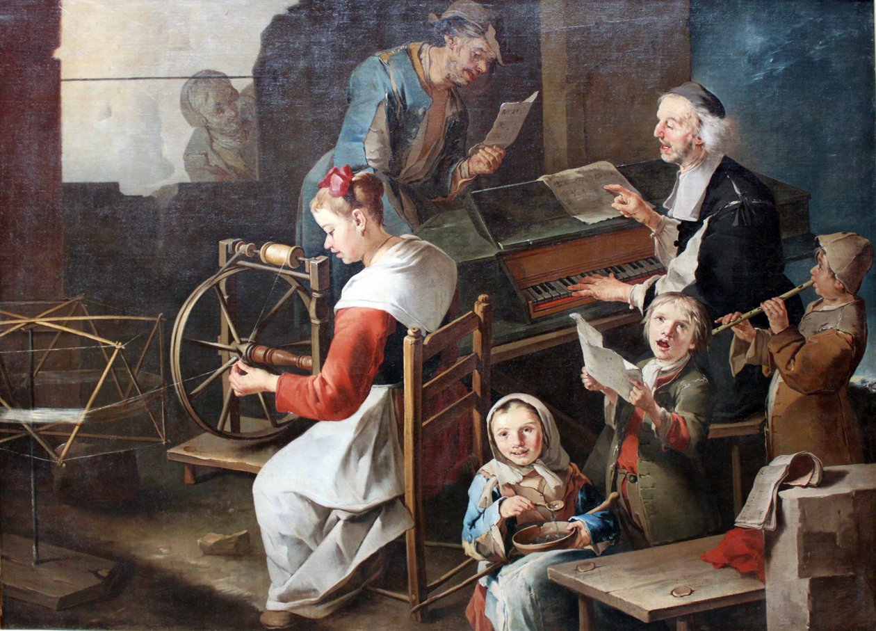 Domácí scéna s hudebníky a přadlenem od Giacomo Francesco Cipper
