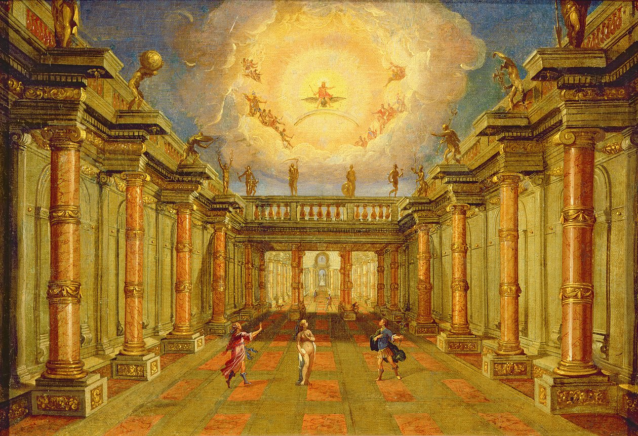 2. dějství, scéna X: nádvoří krále Naxu od Giacomo Torelli