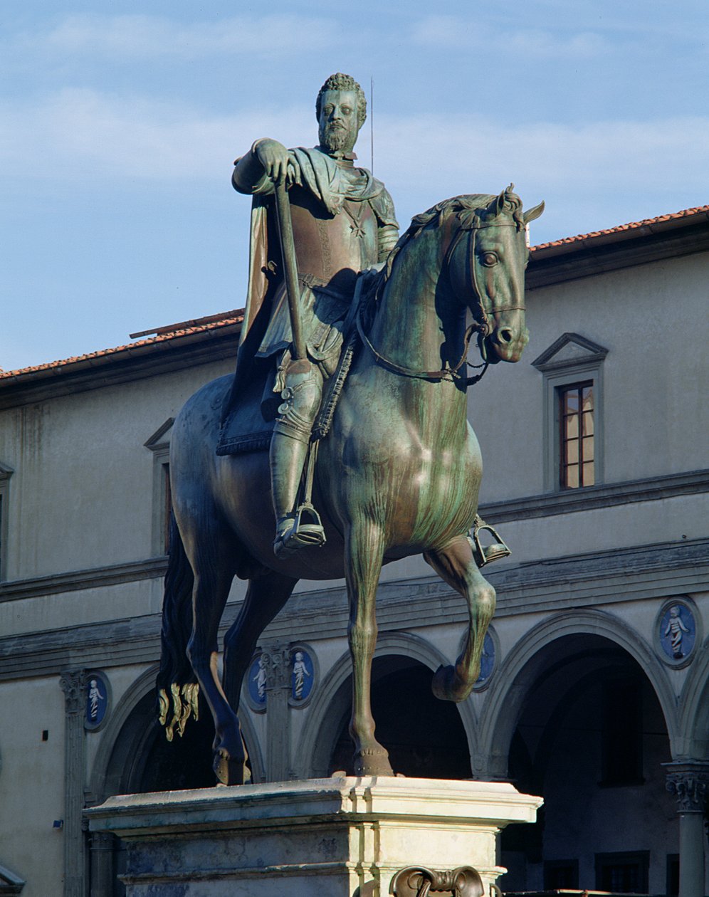 Jezdecká socha velkovévody Ferdinanda, detail koně a jezdce, 1608 bronz detail 97646 od Giambologna
