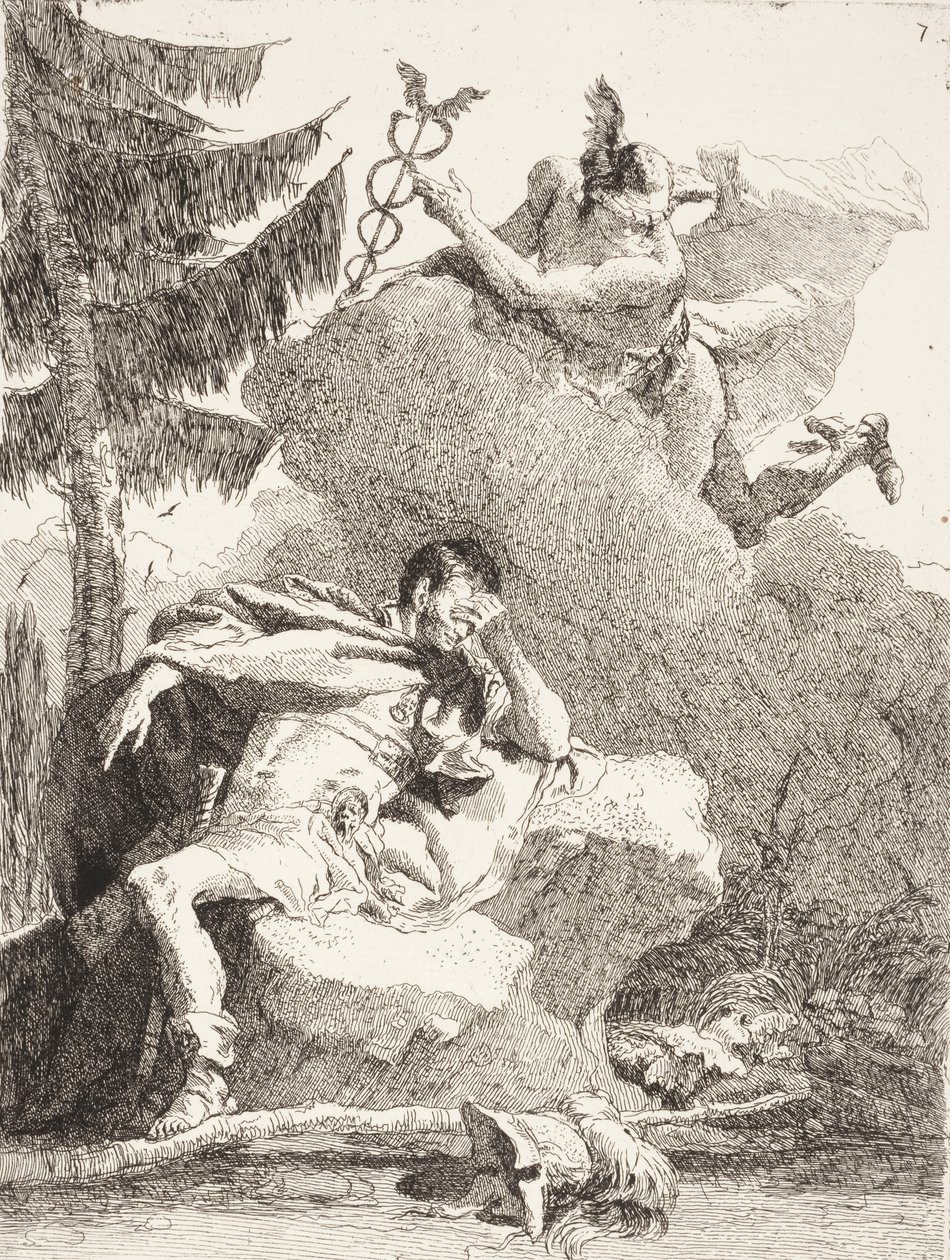 Merkur se zjevuje Æneasovi ve snu, kolem roku 1770 od Giovanni Domenico Tiepolo