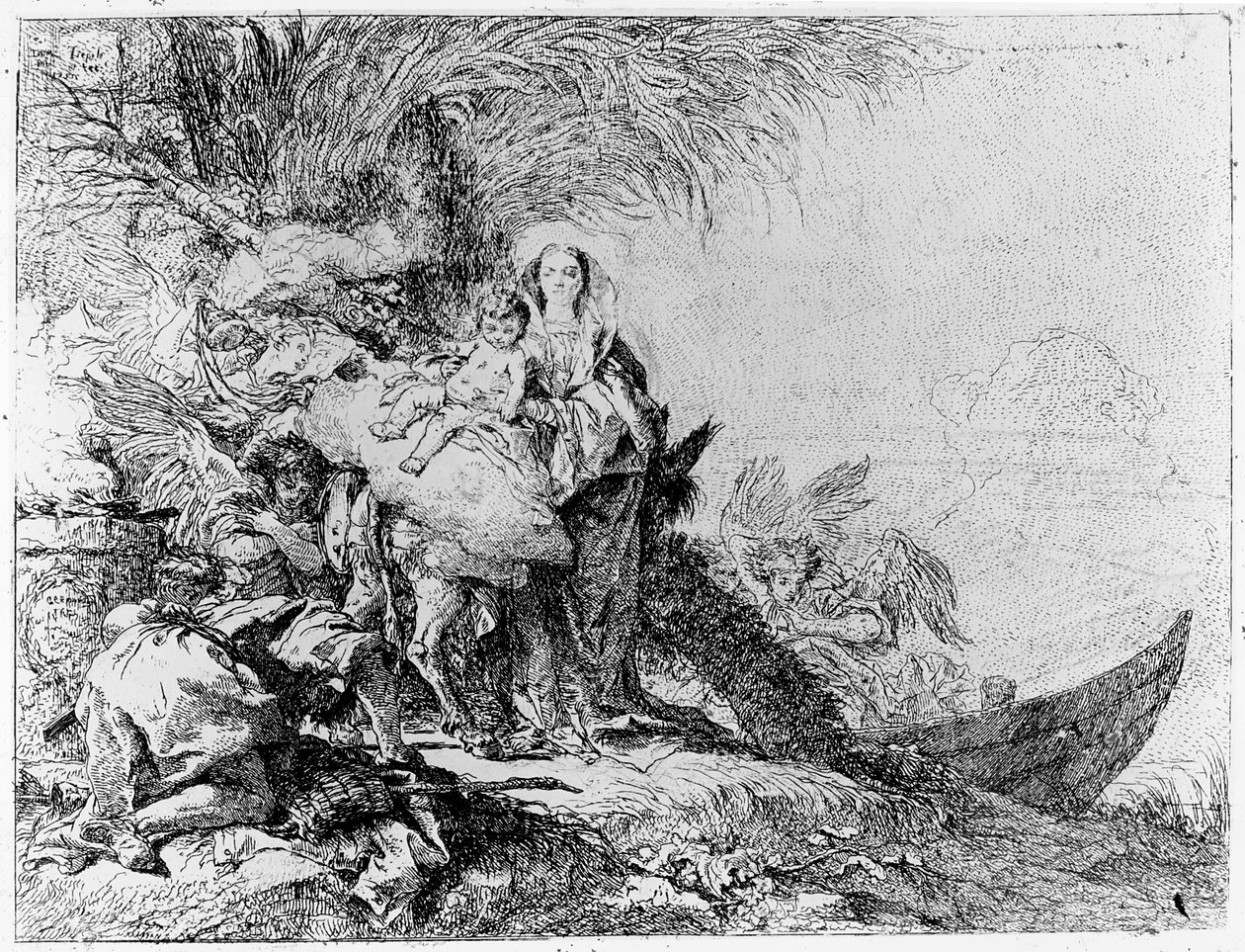 Útěk do Egypta, asi 1750 od Giovanni Domenico Tiepolo