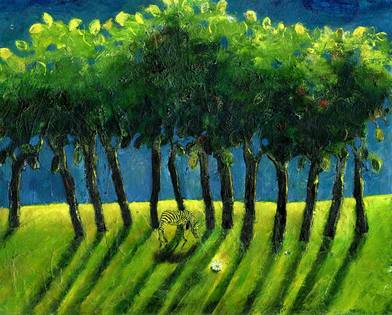 Zebra Trees, 2005, (olej na papíře) od Gigi Sudbury