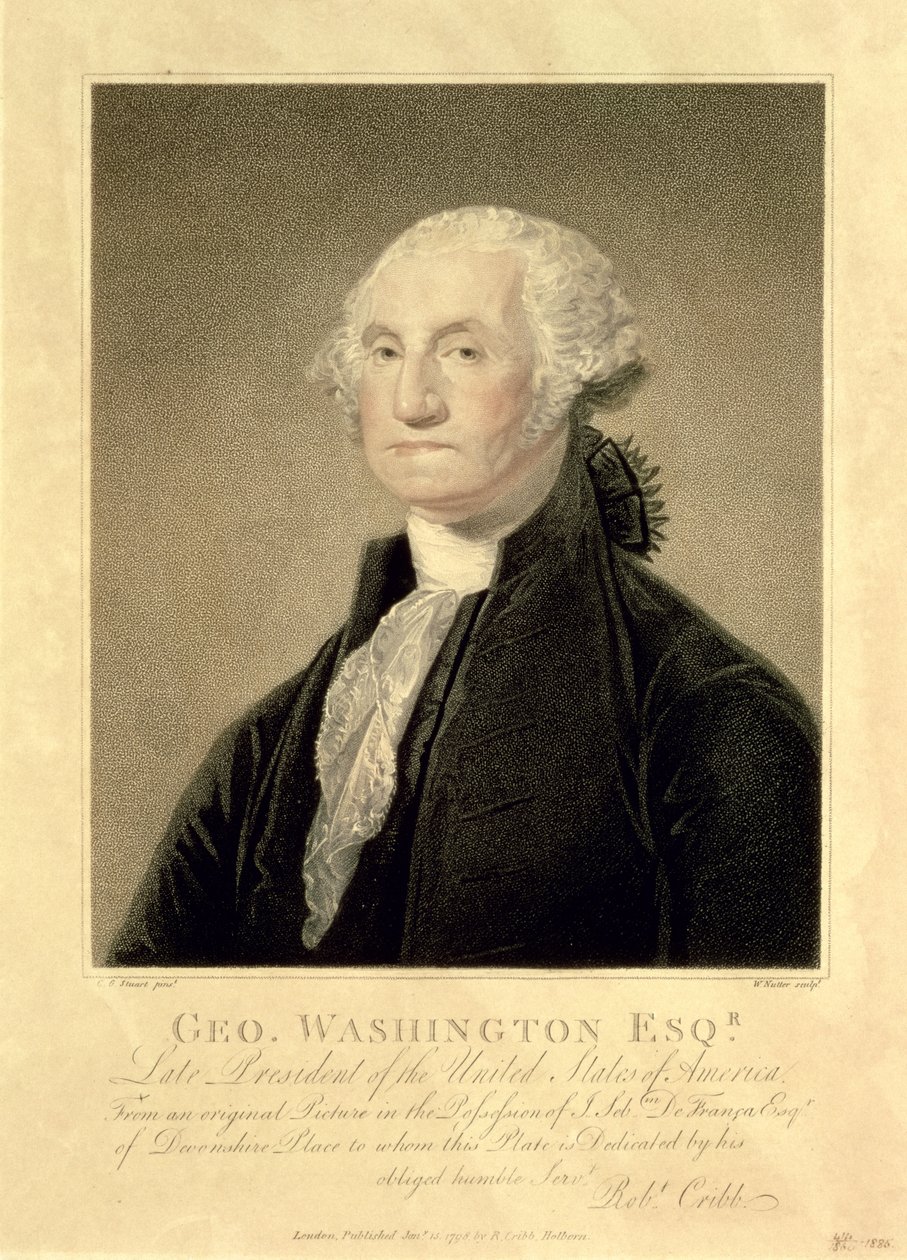 Portrét George Washingtona, vyryl William Nutter, hospoda. Robert Cribb, 1798 od Gilbert Stuart