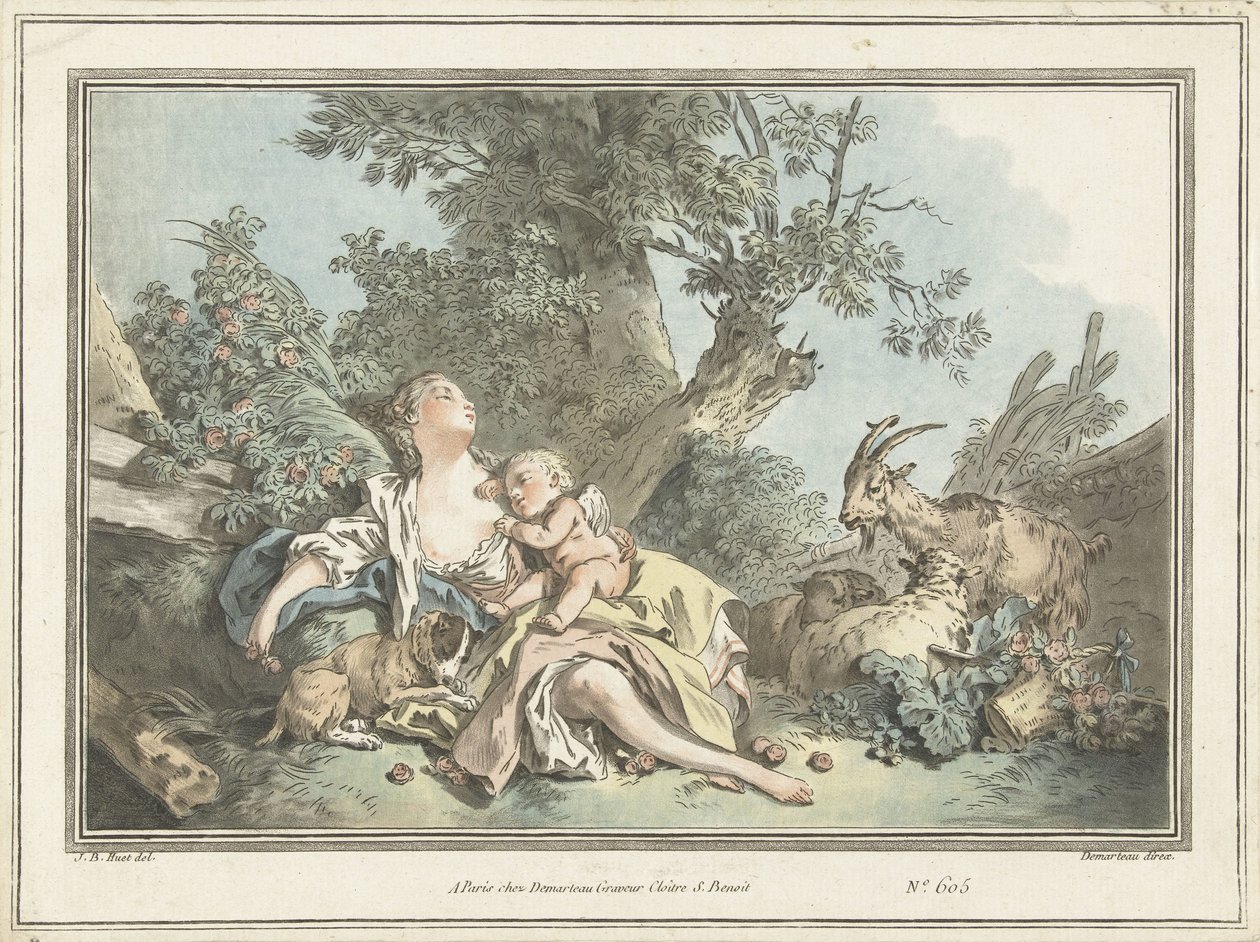 Spící pastýřka a Spící amor od Gilles Antoine Demarteau