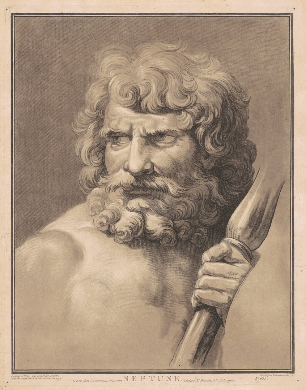 Neptune od Gilles Antoine Demarteau, after Anicet Charles Gabriel Lemonnier, after Raphael