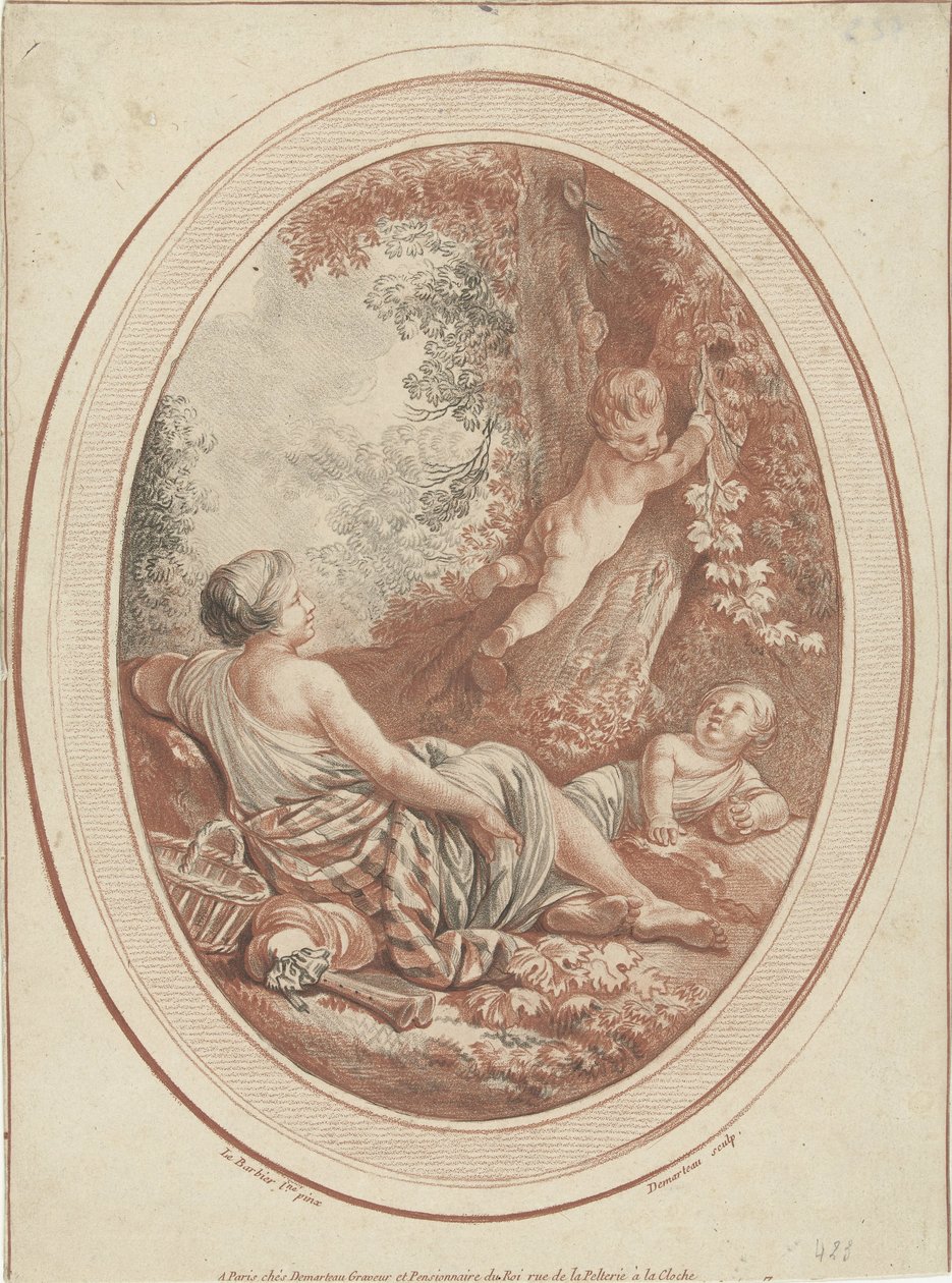 Bacchanal s nymfou a putti poblíž stromů od Gilles Demarteau