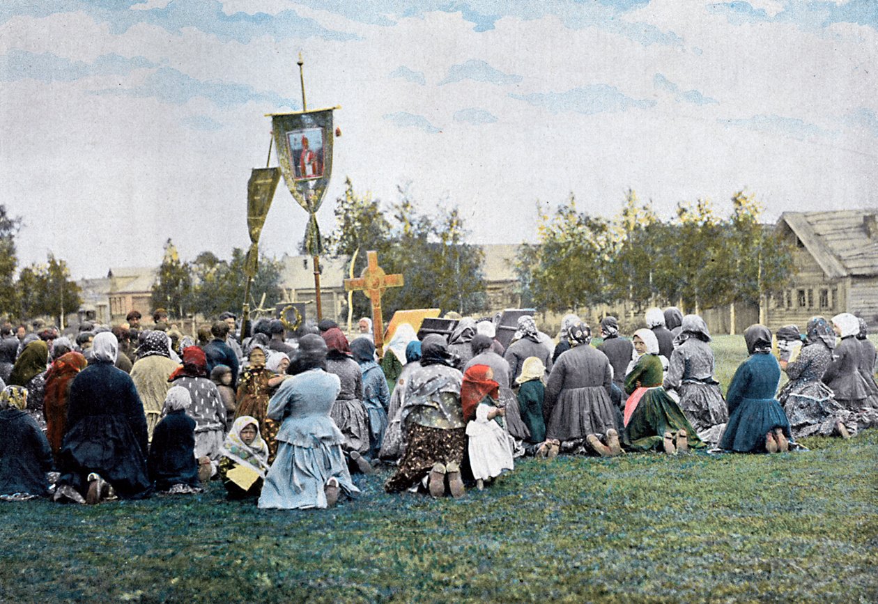 Náboženský průvod ve vesnici, Rusko, c1890 od Gillot