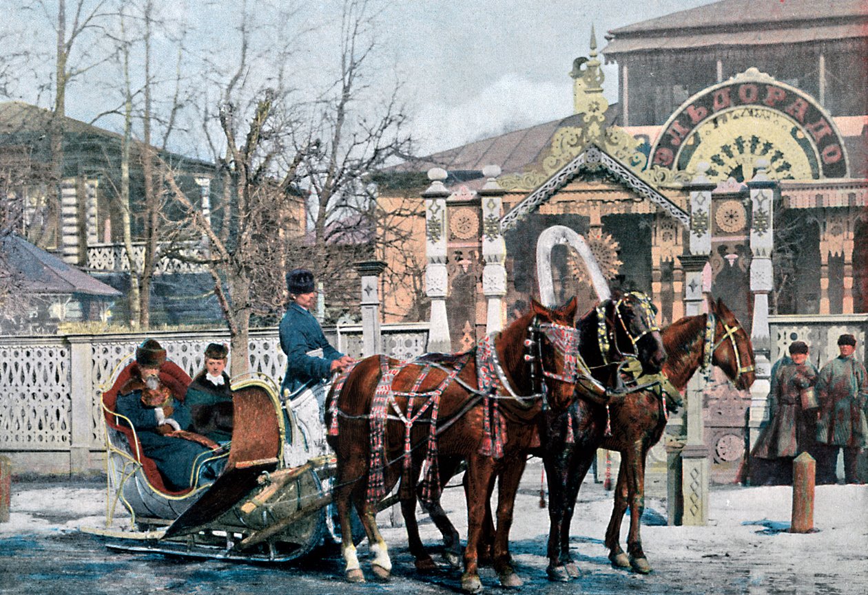 Trojkové saně v Moskvě, Rusko, c1890 od Gillot