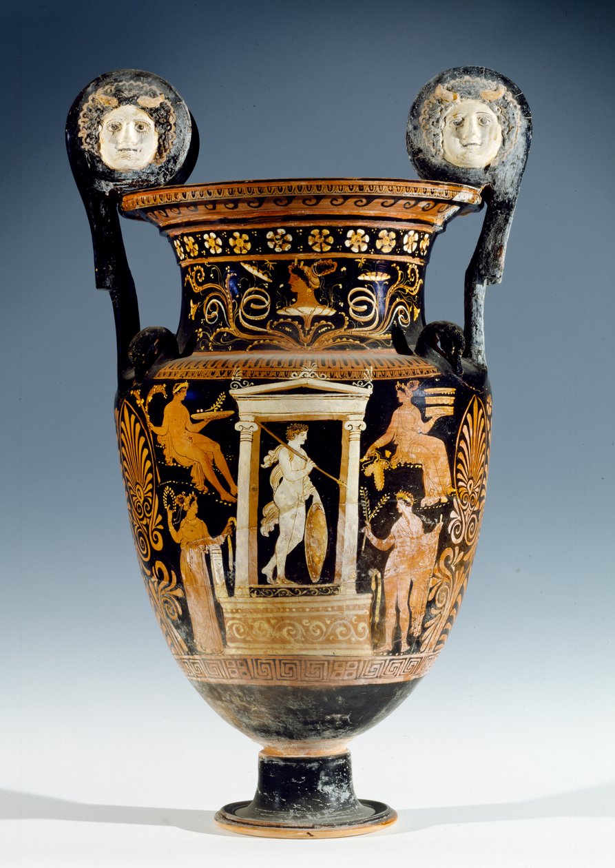 Červenobílý figurální volutový krater, apulský (keramika) od Gioia del Colle Painter