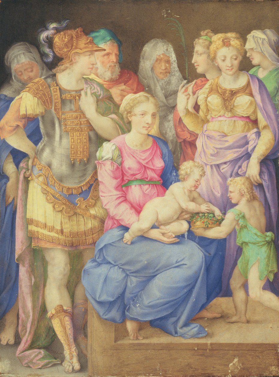Panna s dítětem, sv. Jan Křtitel a sedm jednotlivců, kolem roku 1553 od Giorgio Giulio Clovio