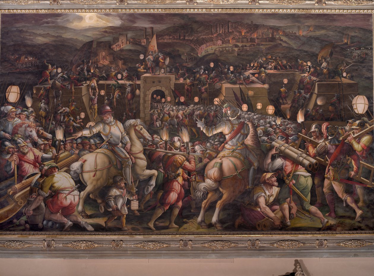Útok na pevnost poblíž Porta Camollia v Sieně od Giorgio Vasari