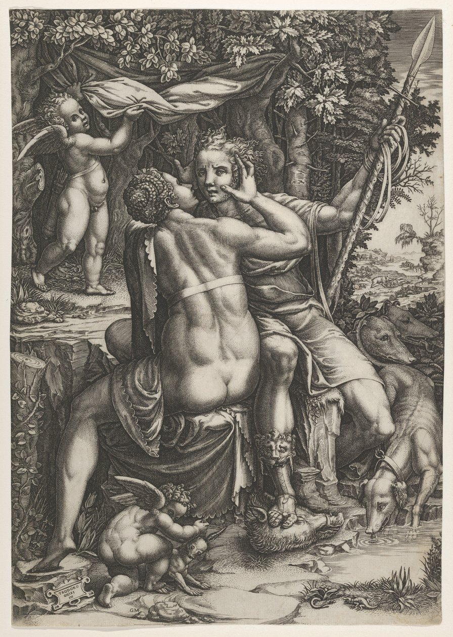 Venuše a Adonis, ca. 1570 od Giorgio Ghisi