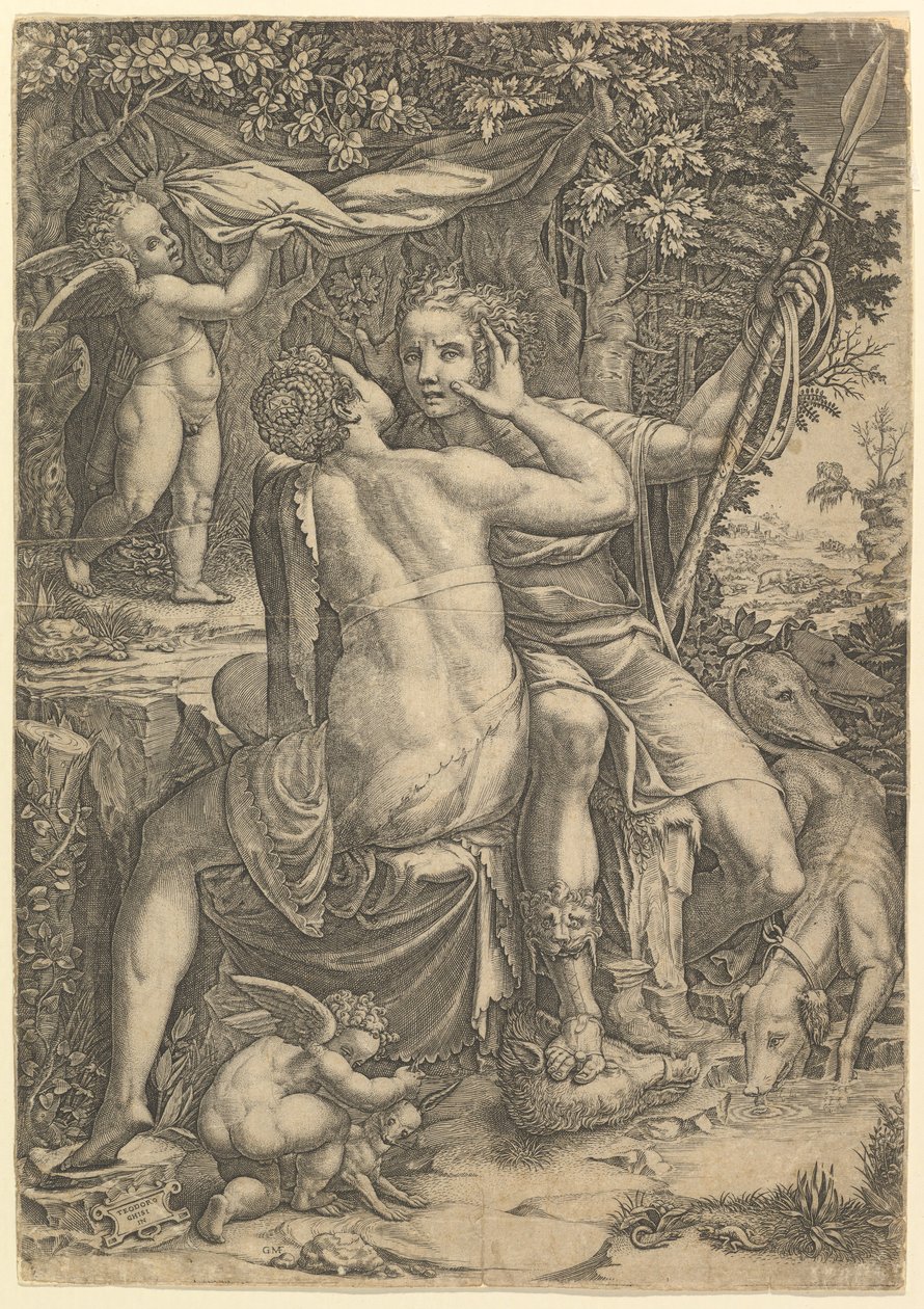 Venuše a Adonis, ca. 1570 od Giorgio Ghisi