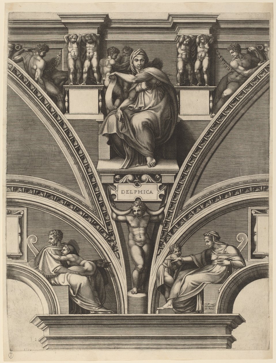 Delfská Sibyla od Giorgio Ghisi after Michelangelo