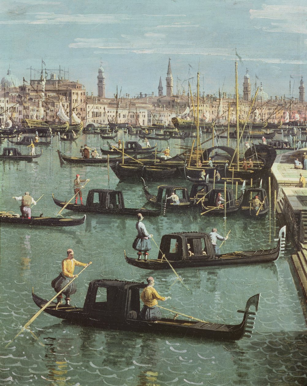 Gondoliéři poblíž vchodu do Canal Grande a kostela Santa Maria della Salute, Benátky (detail 156534) od Giovanni Antonio Canal