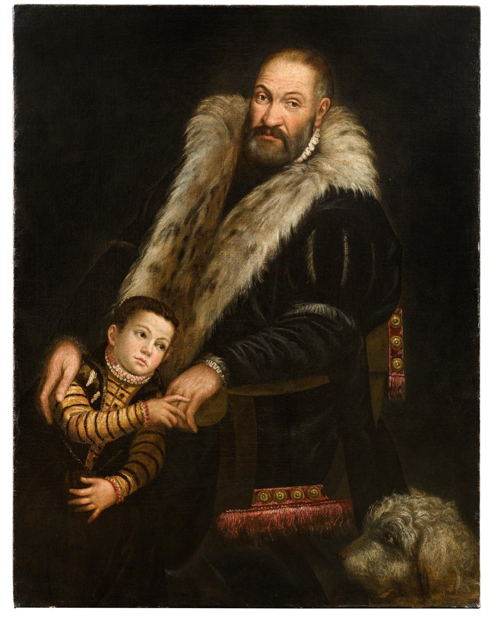 Portrét gentlemana a dítěte se psem od Giovanni Antonio Fasolo