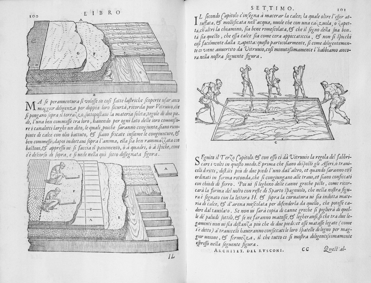 Etapy a metody pokládky podlah, z „Della Architettura“, vydané 1590 (viz také 205051) od Giovanni Antonio Rusconi
