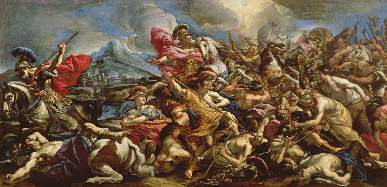 Joshua zastavil slunce, aby porazil Amalekity od Giovanni Battista Benaschi