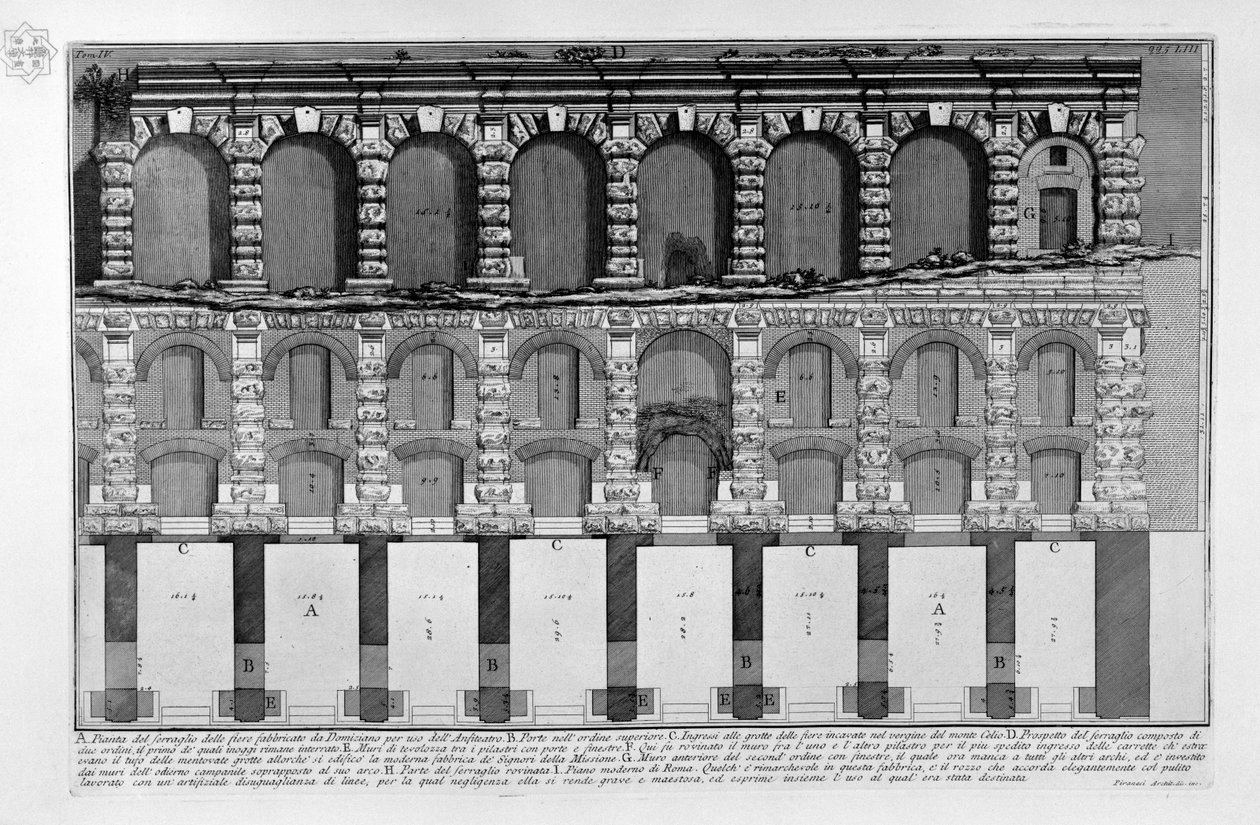 Ukázka zvěřince veletrhů postavených Domitianem pro použití amfiteátru od Giovanni Battista Piranesi