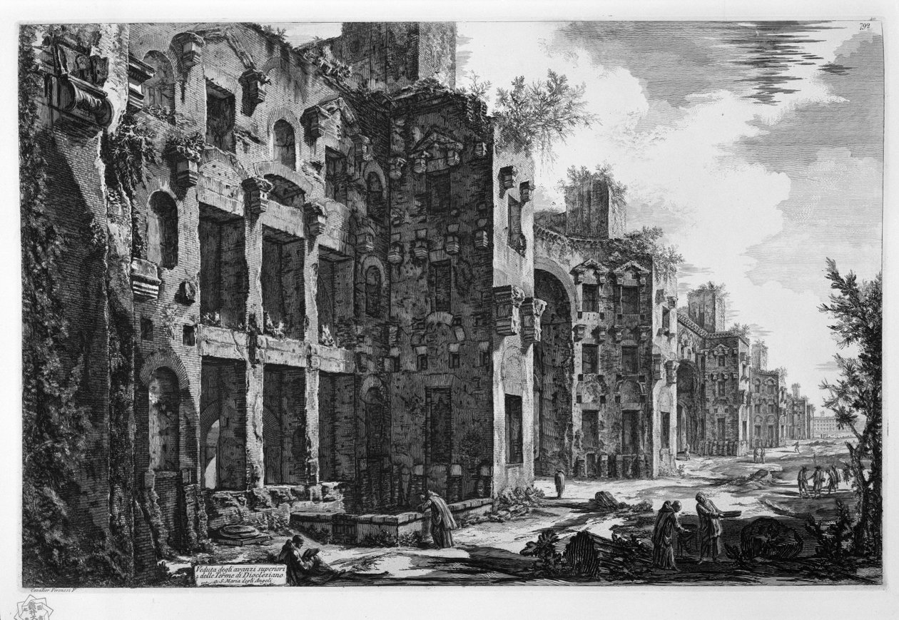 Pohled na horní zbytky Diokleciánových lázní v S. Maria degli Angeli od Giovanni Battista Piranesi
