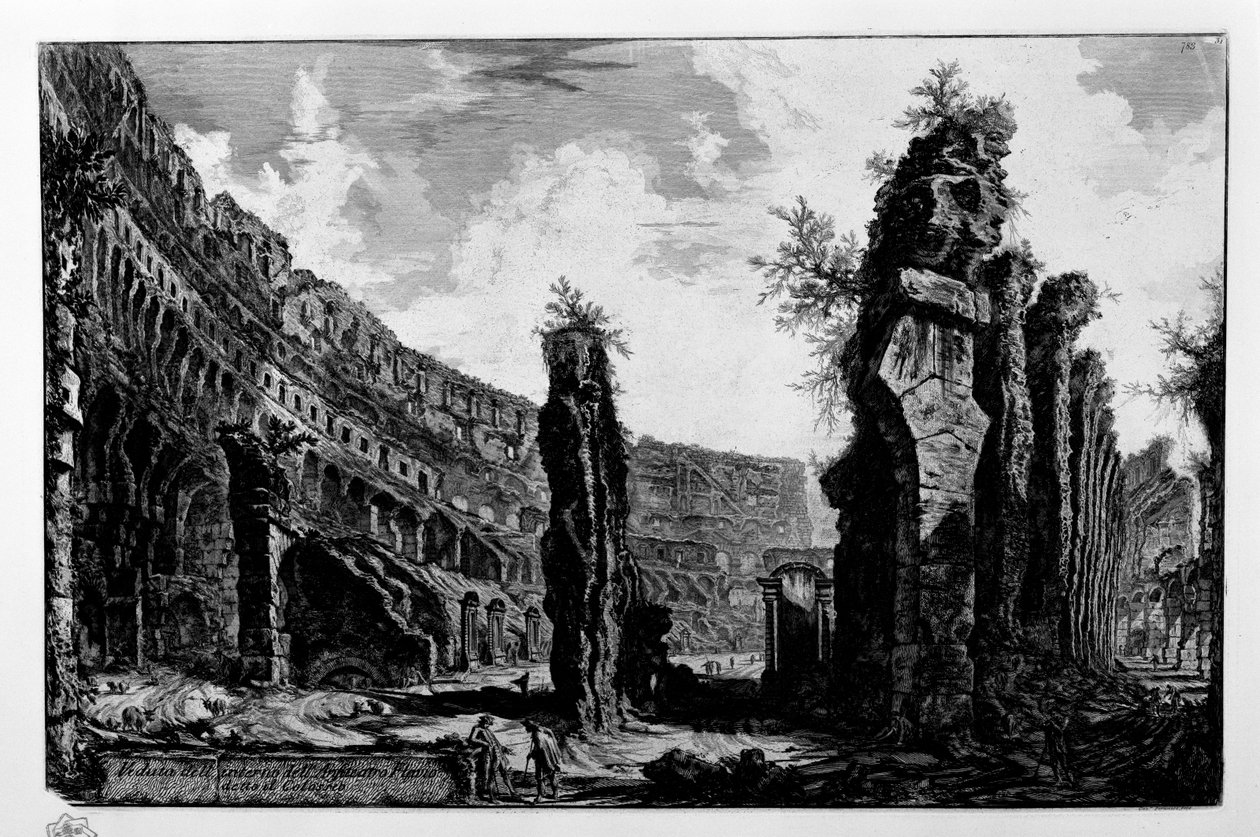 Pohled do interiéru Flaviánského amfiteátru známého jako Koloseum od Giovanni Battista Piranesi