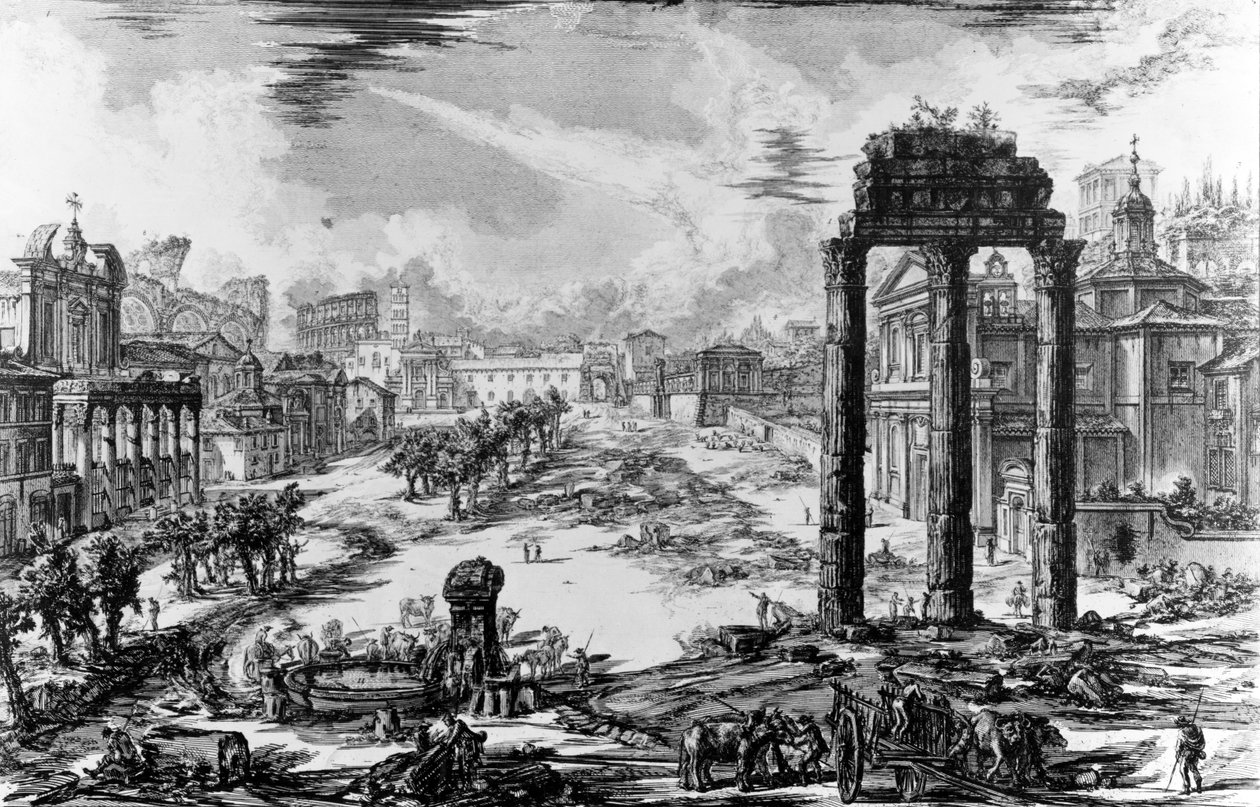 Pohled na Forum Romanum, ze série „Pohledy na Řím“, 1758 od Giovanni Battista Piranesi