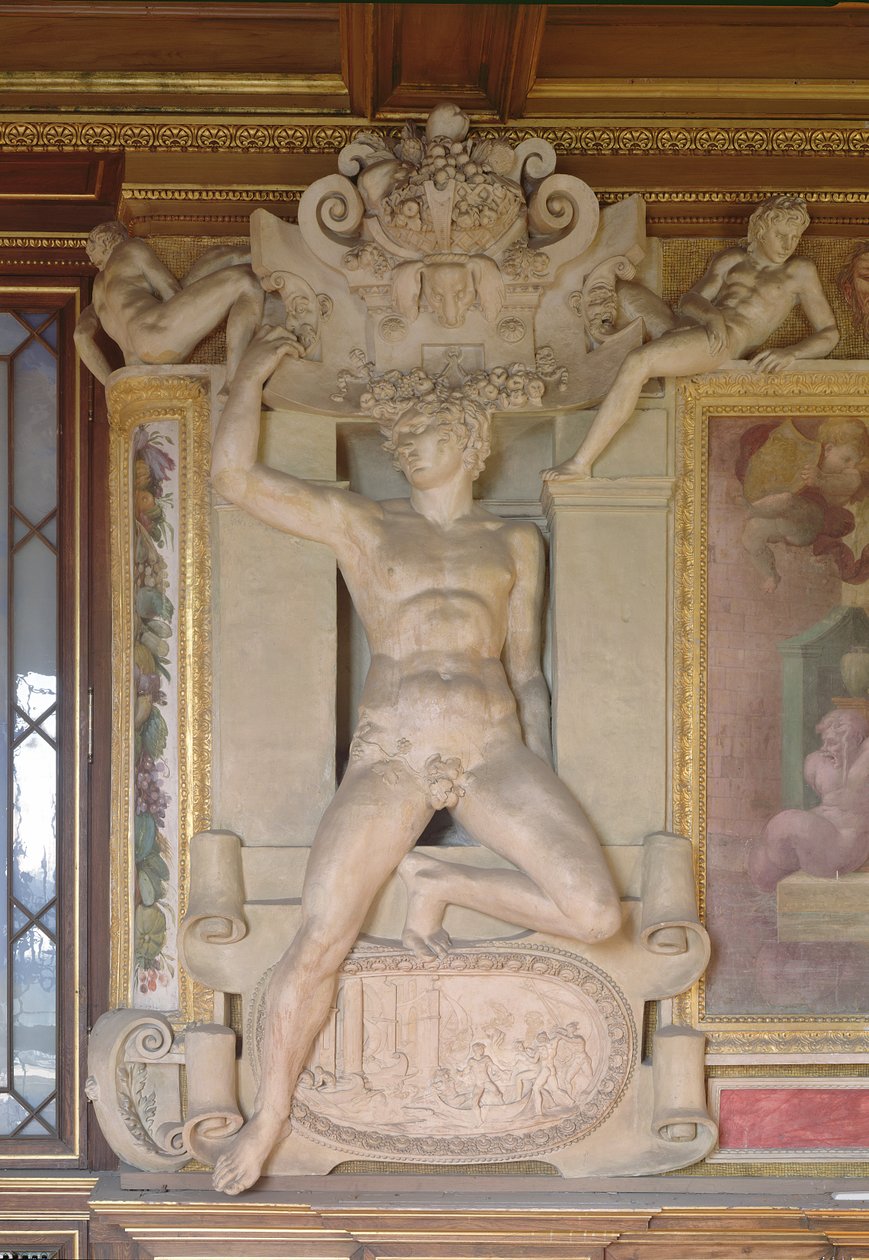 Mužská postava z Galerie Františka I. (1494-1547) 1535-40 (štuk) od Giovanni Battista Rosso Fiorentino