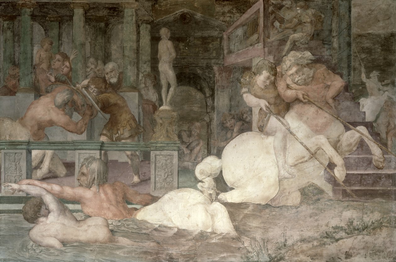 Achillova výchova, detail dekorativního schématu v Galerii Františka I., 1530-40 (viz také 105682) od Giovanni Battista Rosso Fiorentino